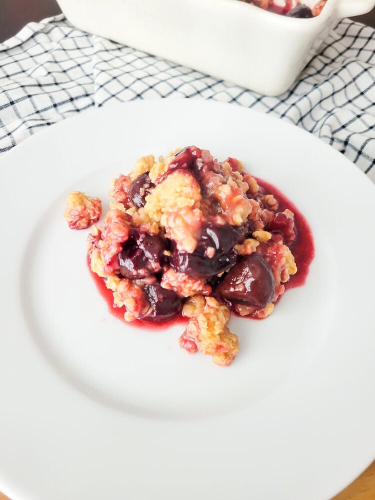 plate of cherry crisp
