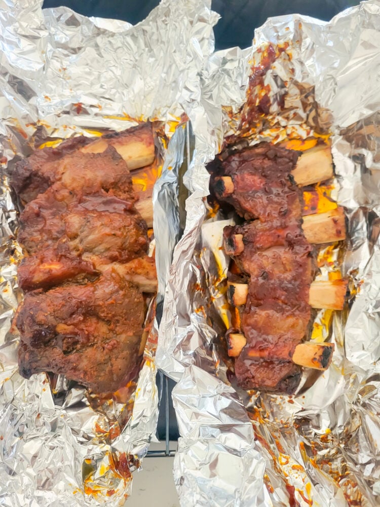 Unwrapping beef ribs after 2 hours wrapped
