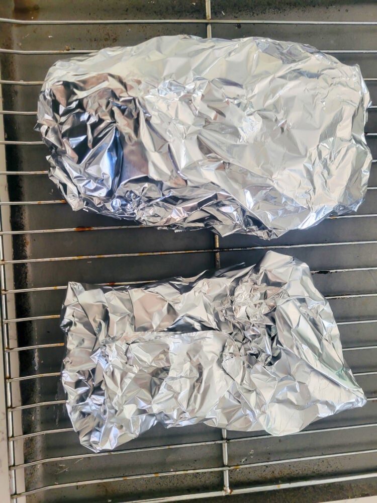 beef ribs wrapped and ready for 2 hours smoked while wrapped